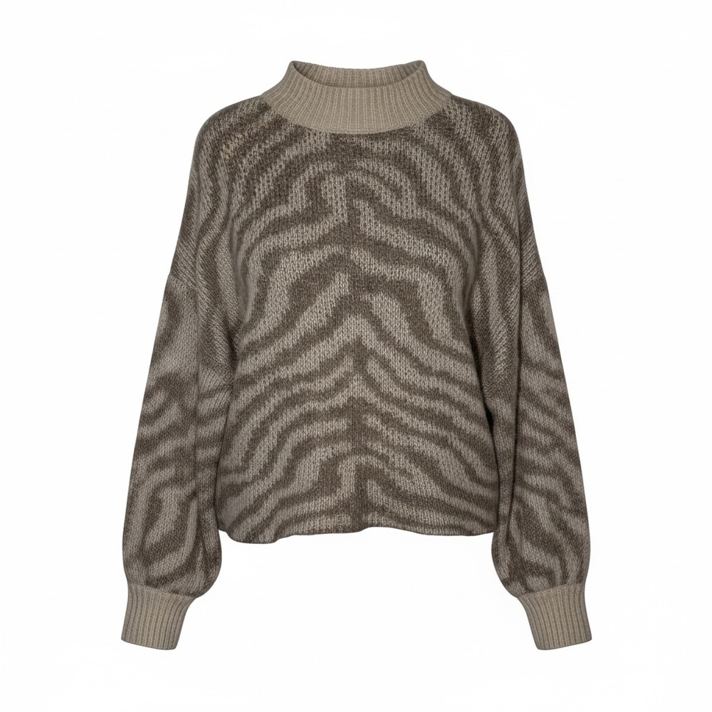 Karlie‎ Zebra Print Knit Sweater – Taupe & Brown Oversized Pullover